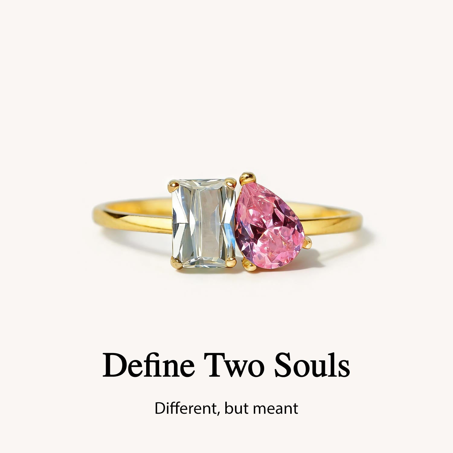 Toi et Moi - Personalized Emerald And Pear Cut Birthstone Ring
