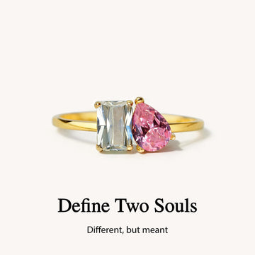 Toi et Moi - Personalized Emerald And Pear Cut Birthstone Ring
