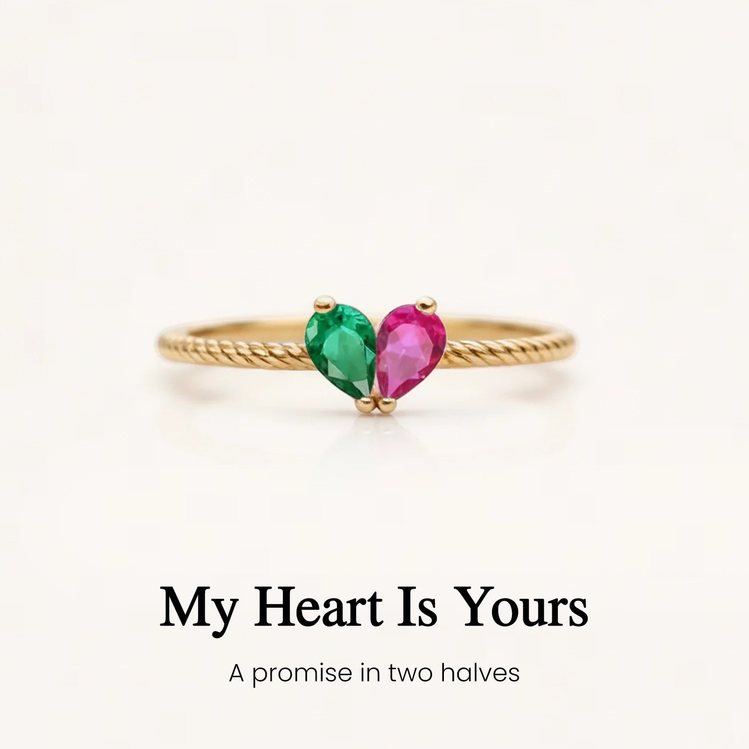 Husband & Wife Tiny Heart Birthstone Ring