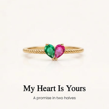 Husband & Wife Tiny Heart Birthstone Ring