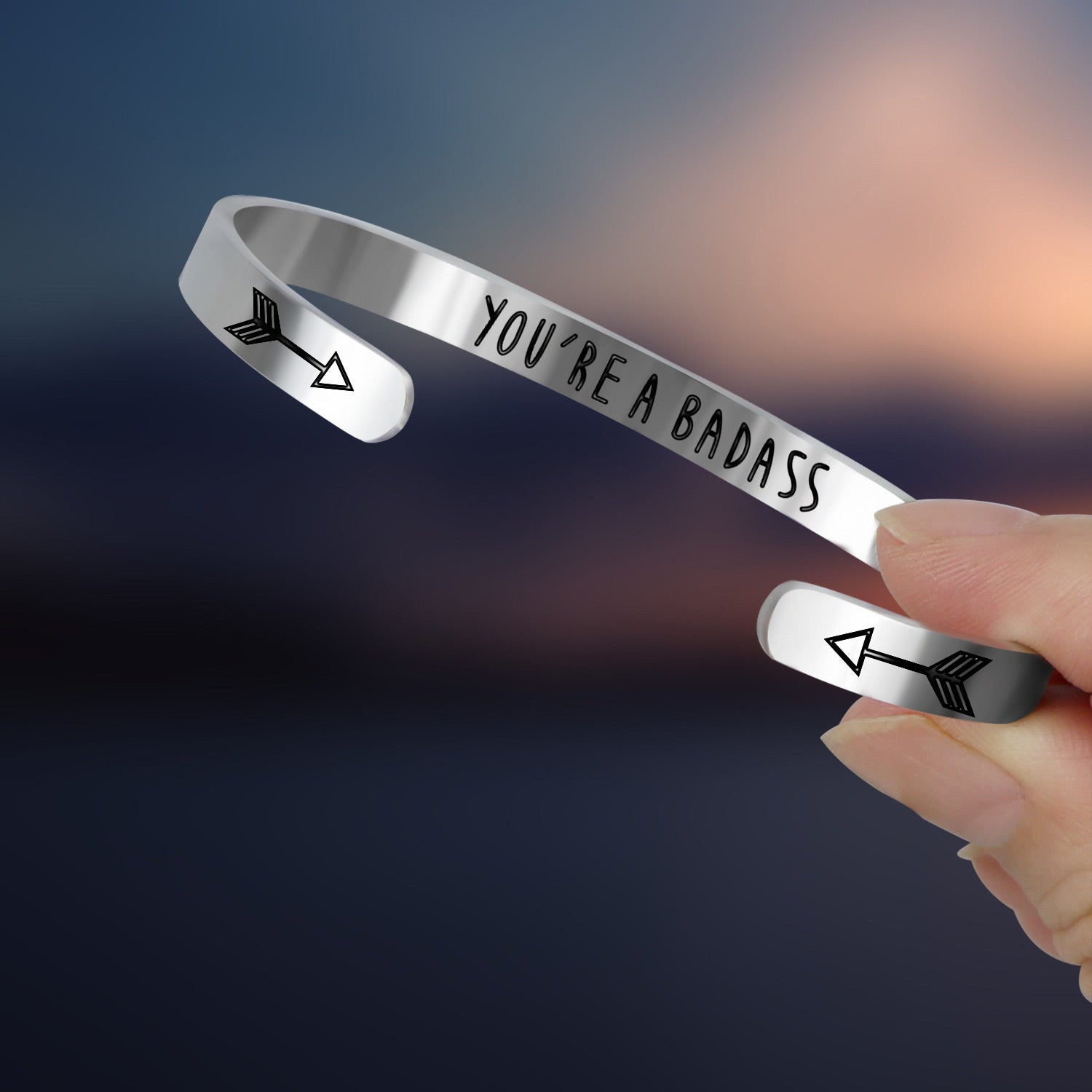 YOLO Inspirational Stainless Arrow Cuff Bracelet