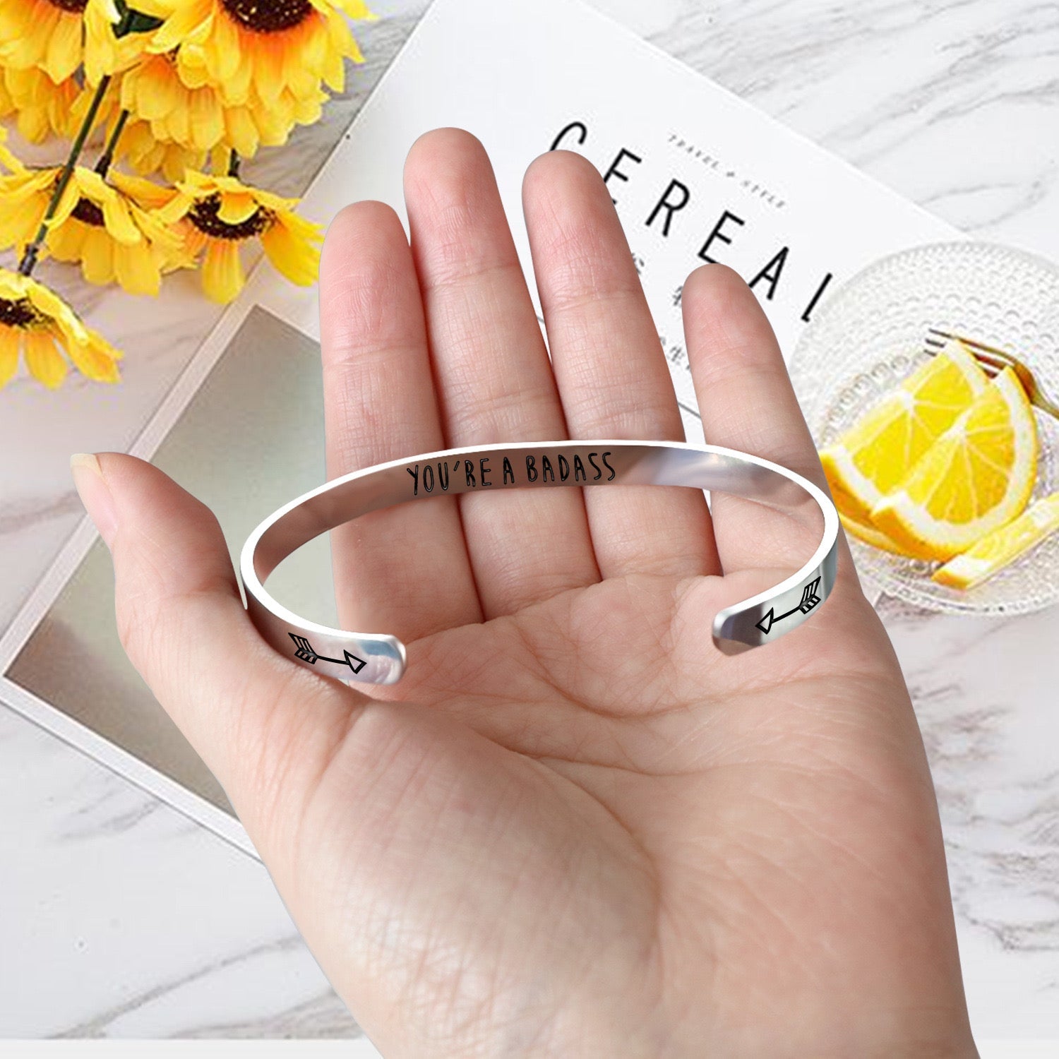 YOLO Inspirational Stainless Arrow Cuff Bracelet