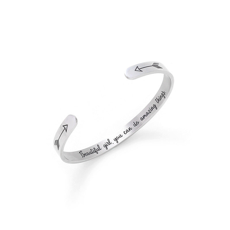 Love & Gratitude Stainless Cuff Arrow Bangle