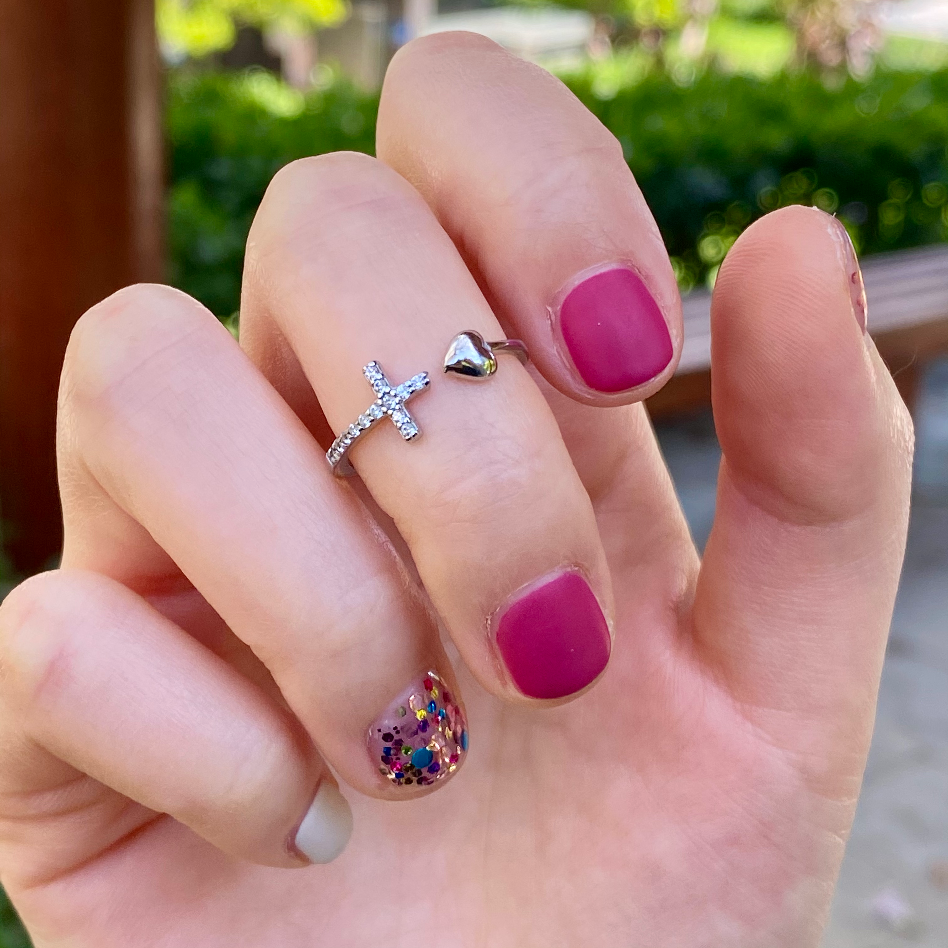 Let Go & Let God Cross & Heart Adjustable Ring