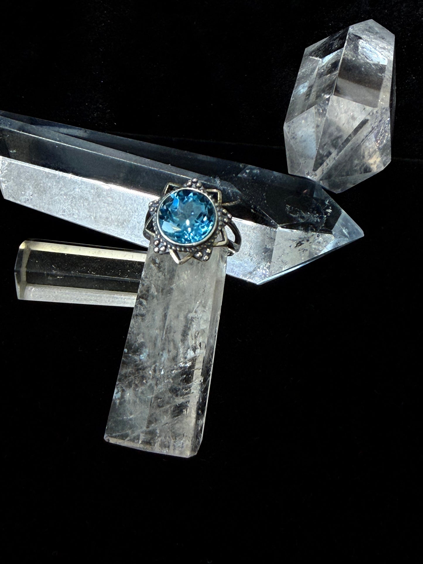 Healing Through Balance Shining Diamond Crystal Silver Rings