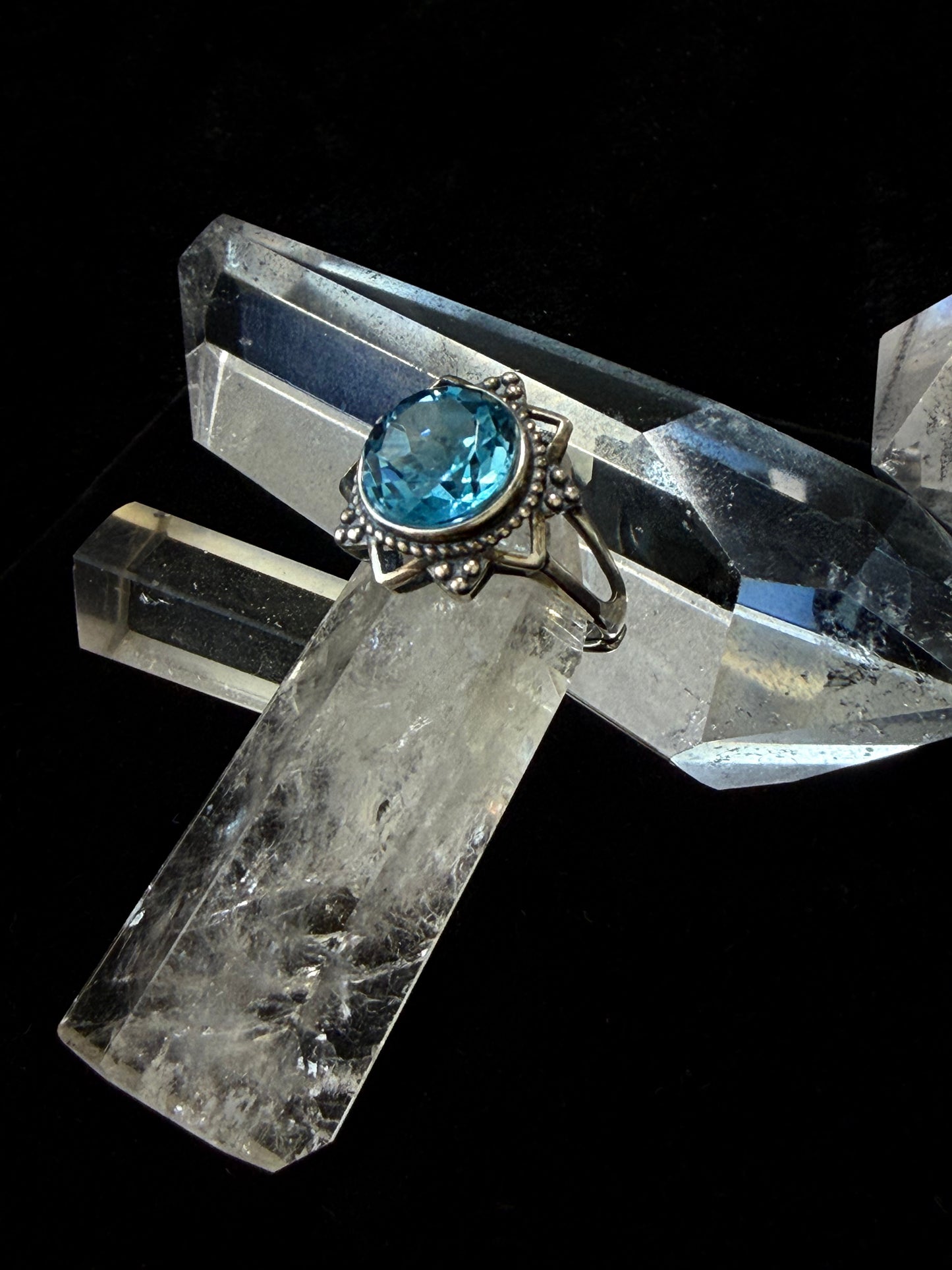 Healing Through Balance Shining Diamond Crystal Silver Rings