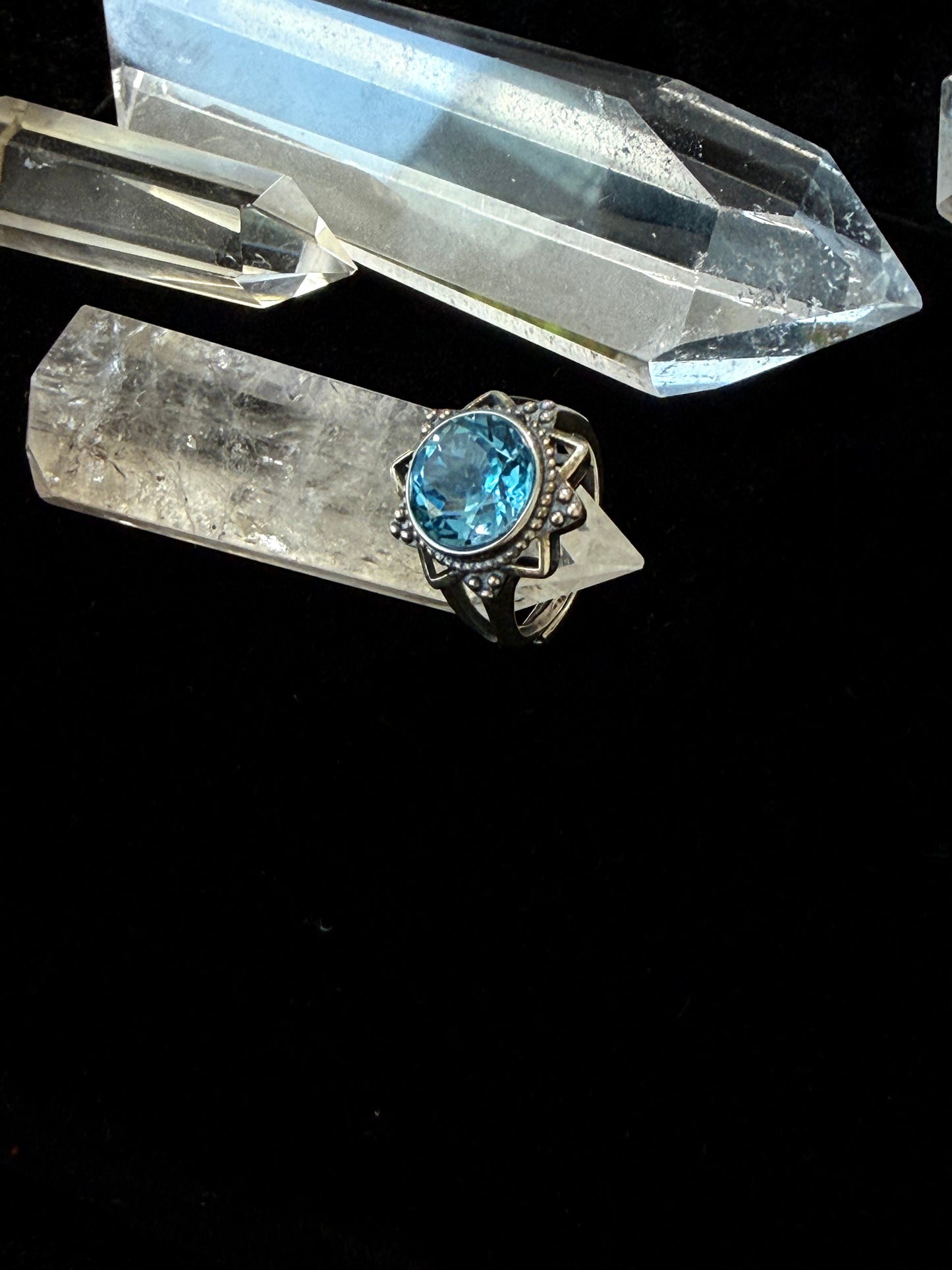 Healing Through Balance Shining Diamond Crystal Silver Rings