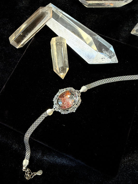 Adjustable Silver‑Set Phantom Quartz Bracelet