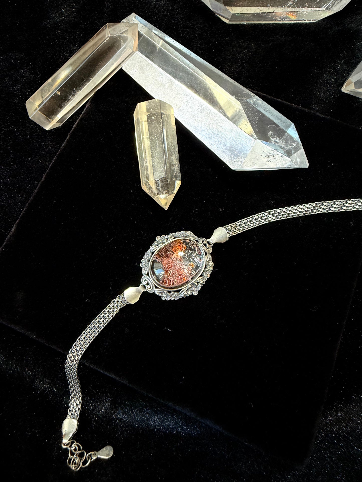 Adjustable Silver‑Set Phantom Quartz Bracelet