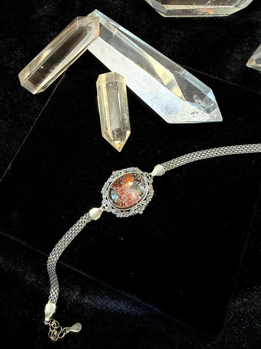 Adjustable Silver‑Set Phantom Quartz Bracelet