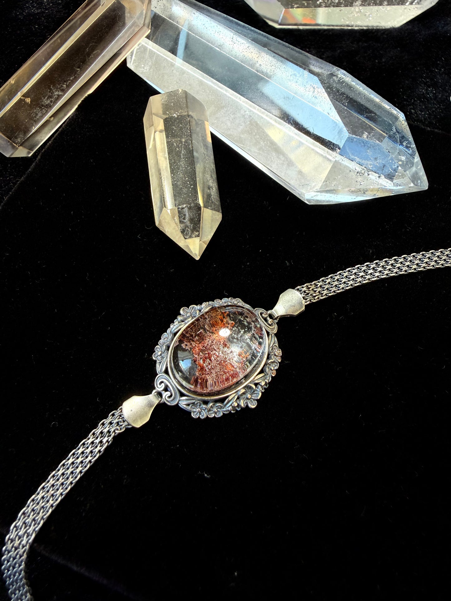 Adjustable Silver‑Set Phantom Quartz Bracelet