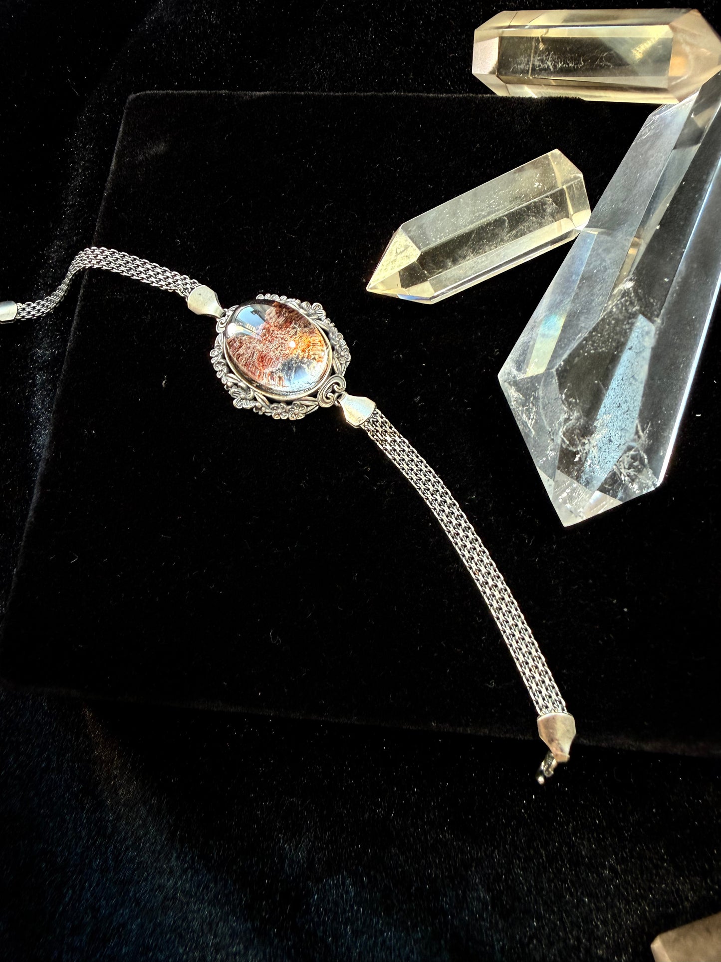 Adjustable Silver‑Set Phantom Quartz Bracelet