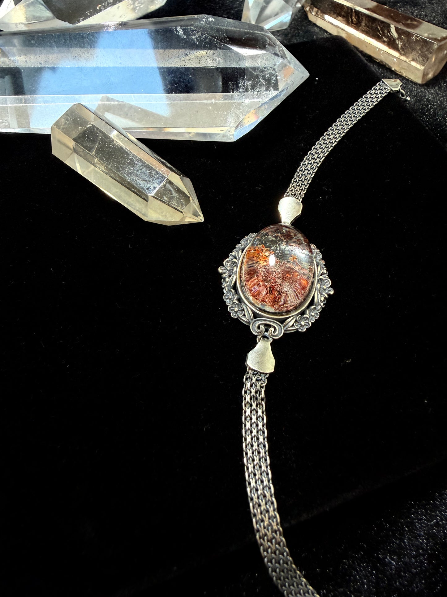 Adjustable Silver‑Set Phantom Quartz Bracelet