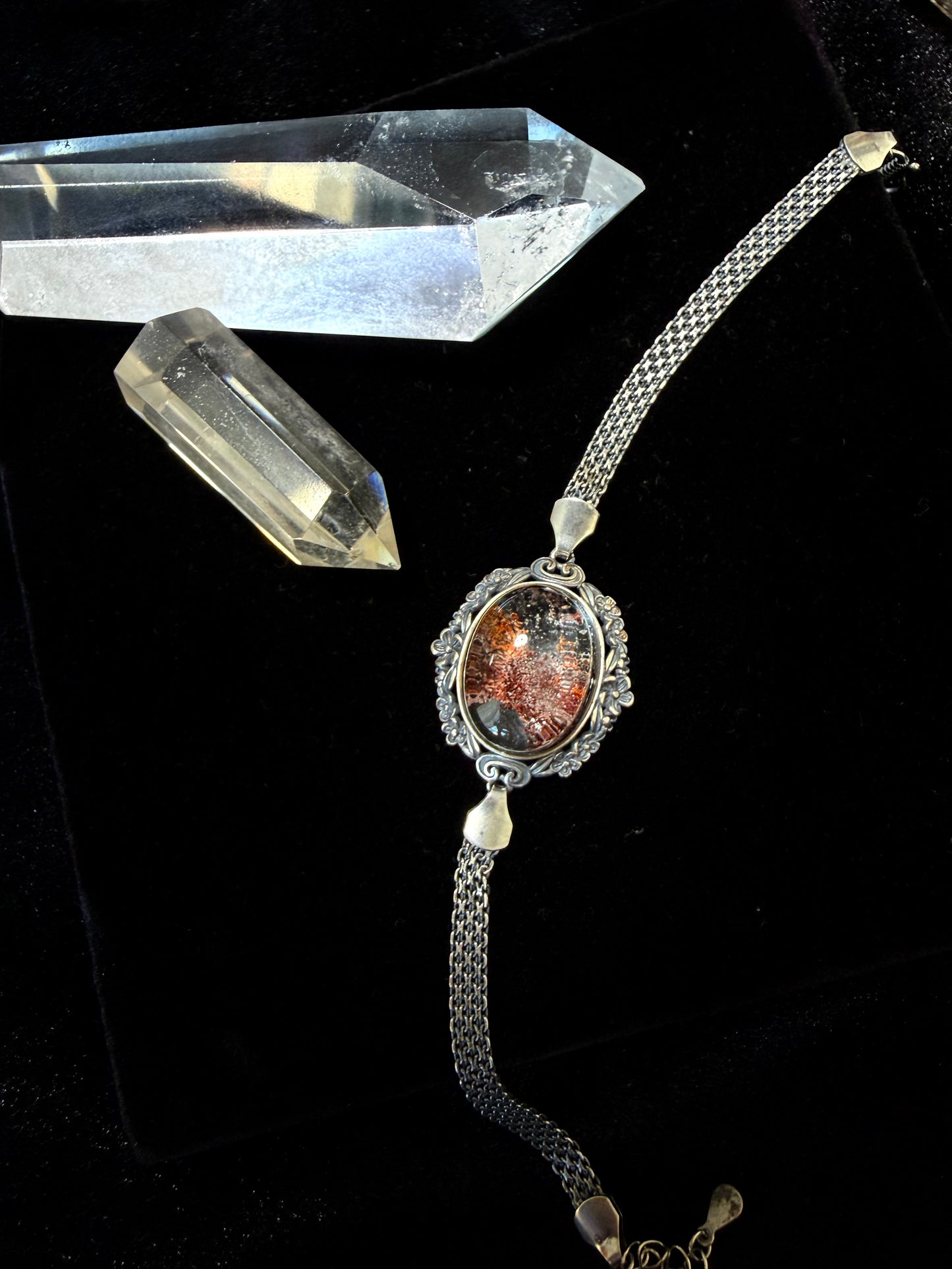 Adjustable Silver‑Set Phantom Quartz Bracelet