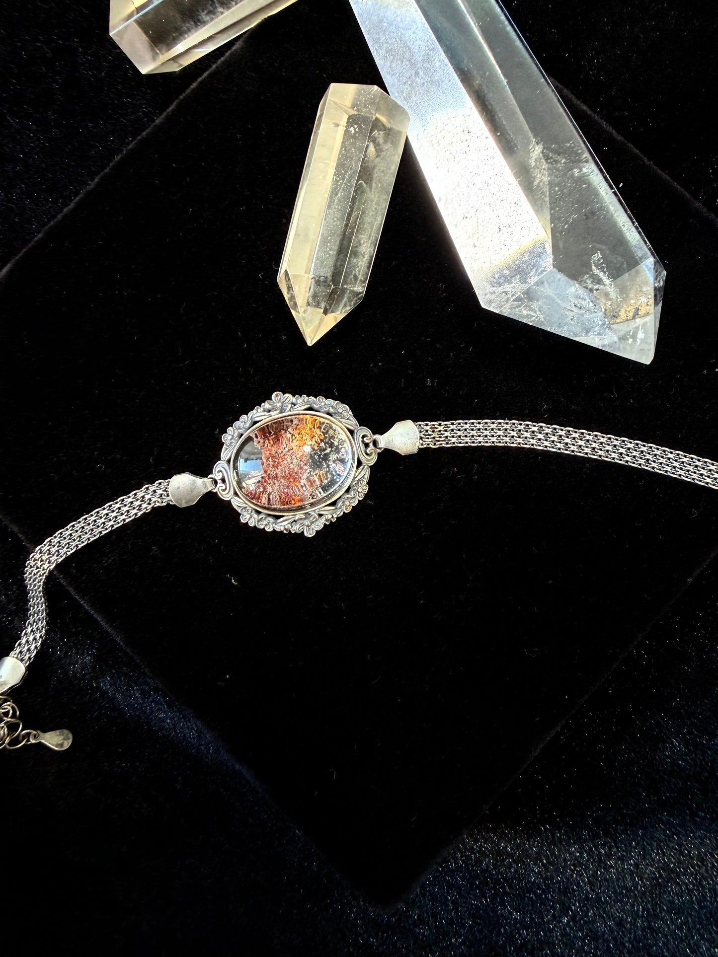 Adjustable Silver‑Set Phantom Quartz Bracelet