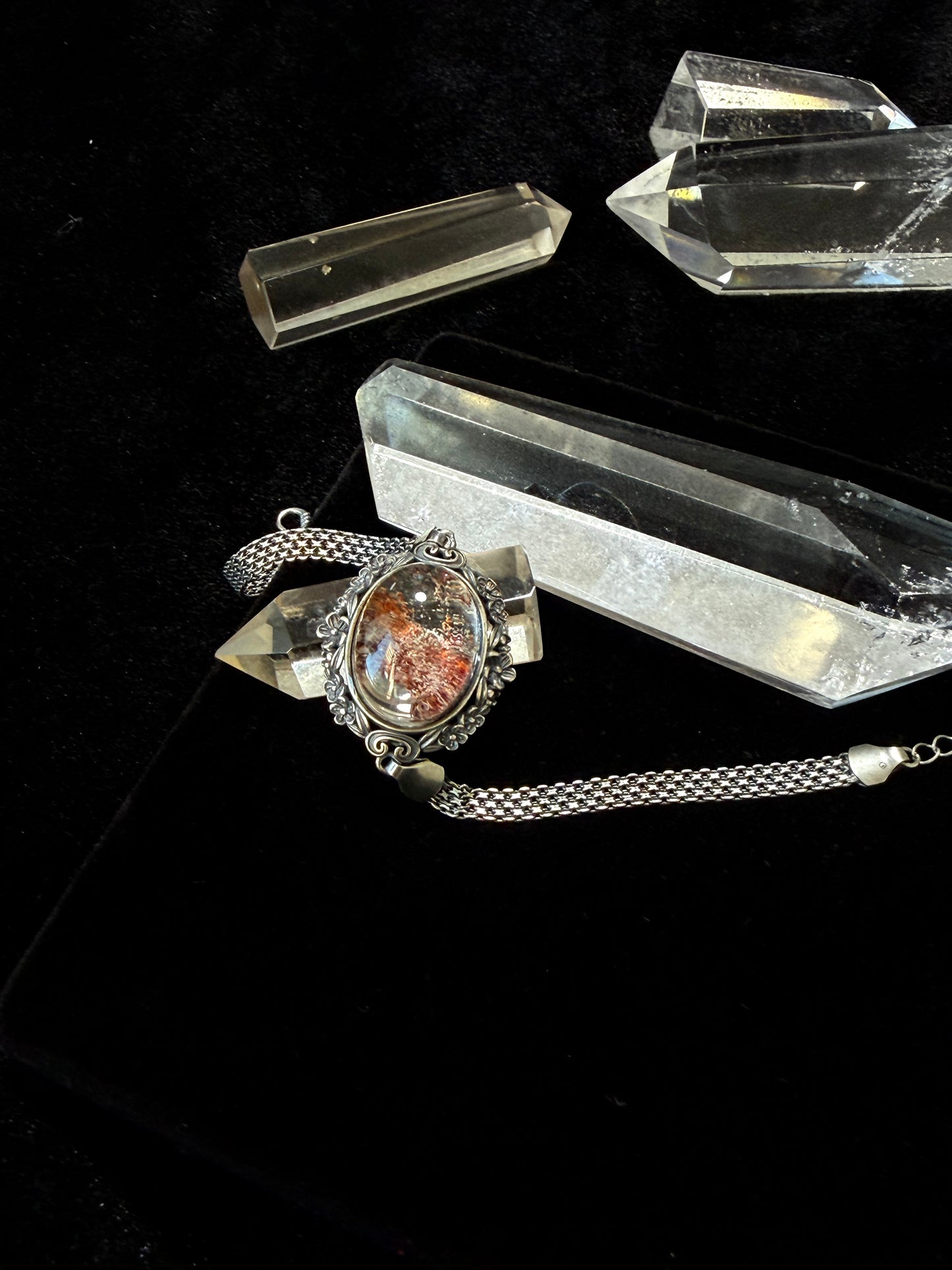 Adjustable Silver‑Set Phantom Quartz Bracelet