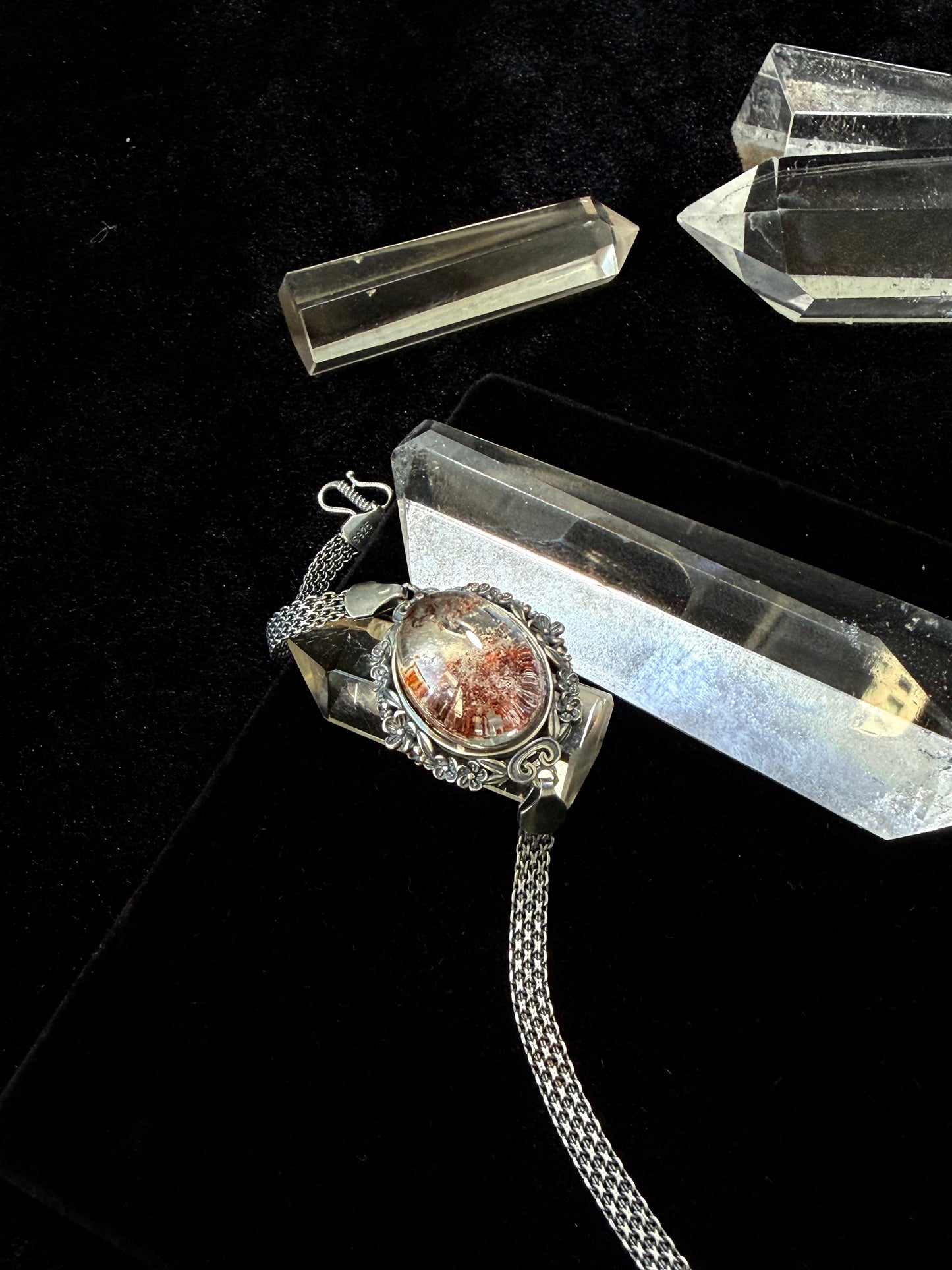 Adjustable Silver‑Set Phantom Quartz Bracelet