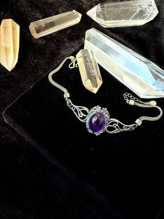 Adjustable Silver Inlaid Amethyst Bracelet