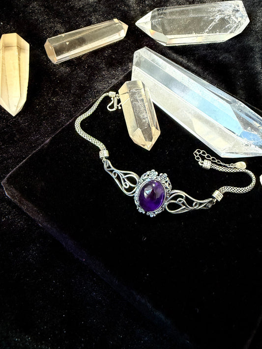 Adjustable Silver Inlaid Amethyst Bracelet