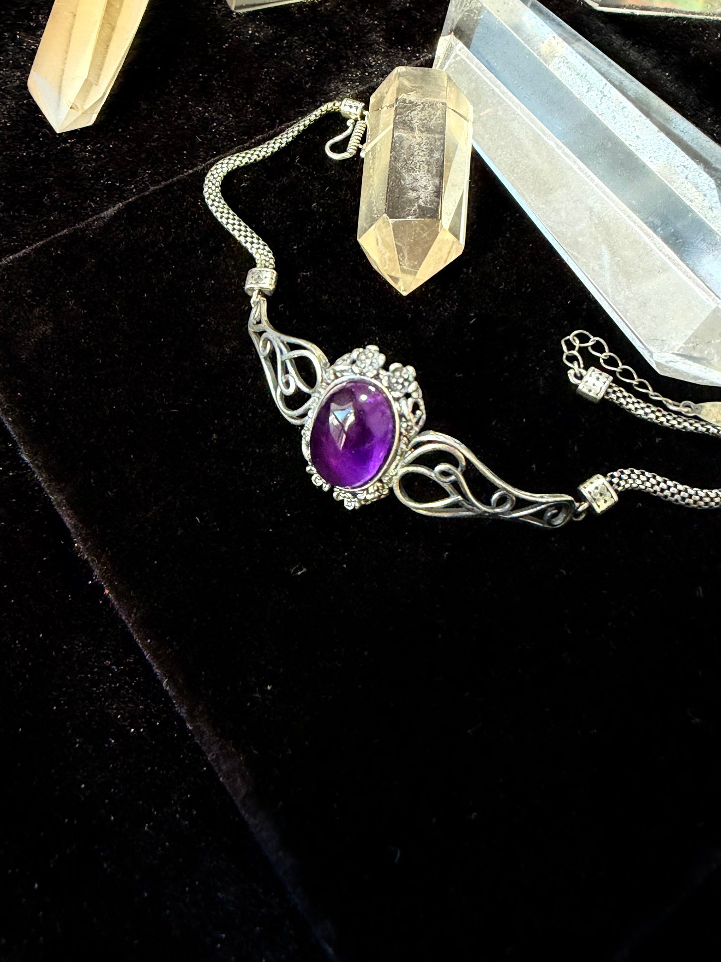 Adjustable Silver Inlaid Amethyst Bracelet
