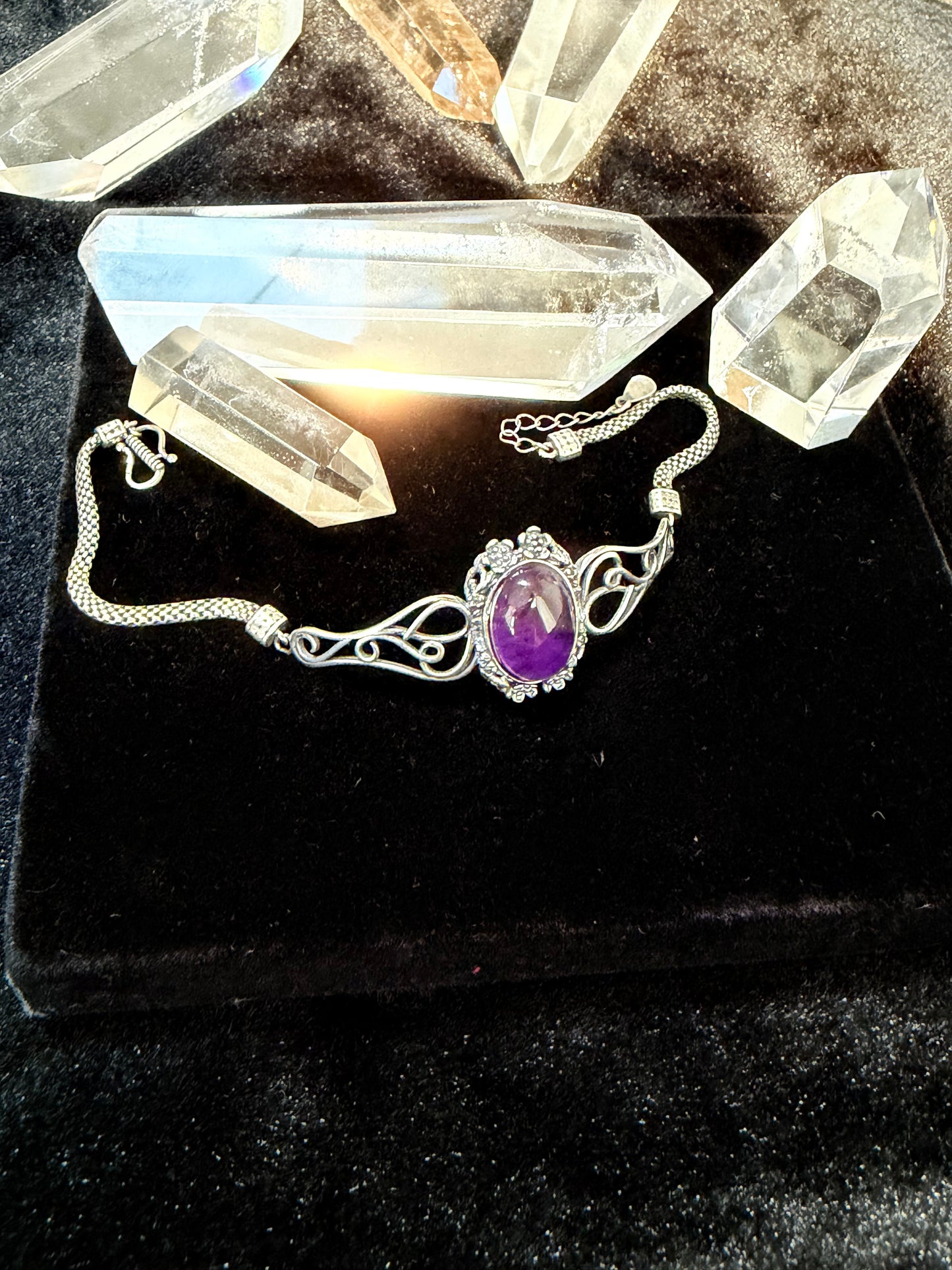 Adjustable Silver Inlaid Amethyst Bracelet
