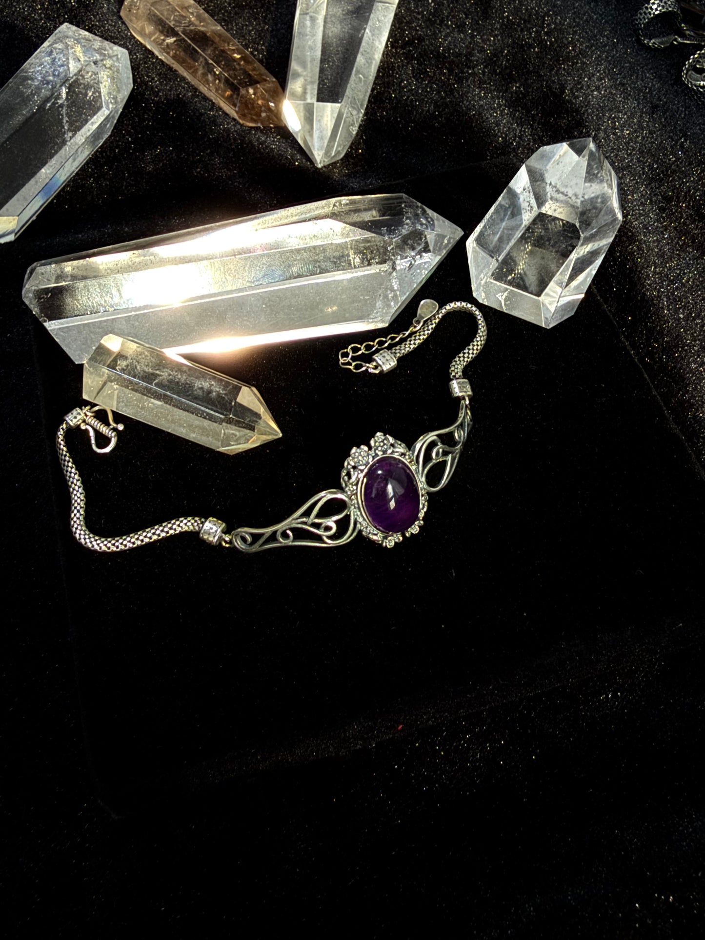 Adjustable Silver Inlaid Amethyst Bracelet