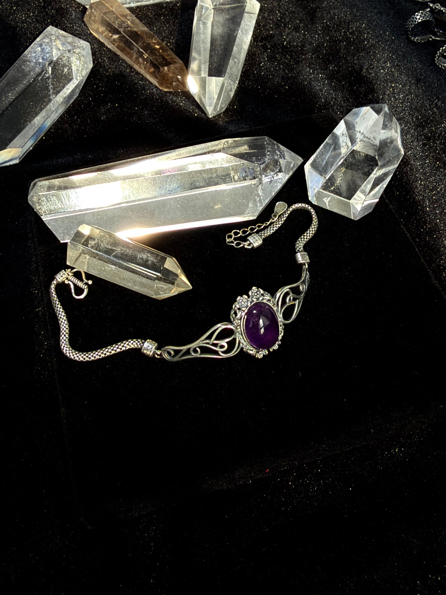Adjustable Silver Inlaid Amethyst Bracelet