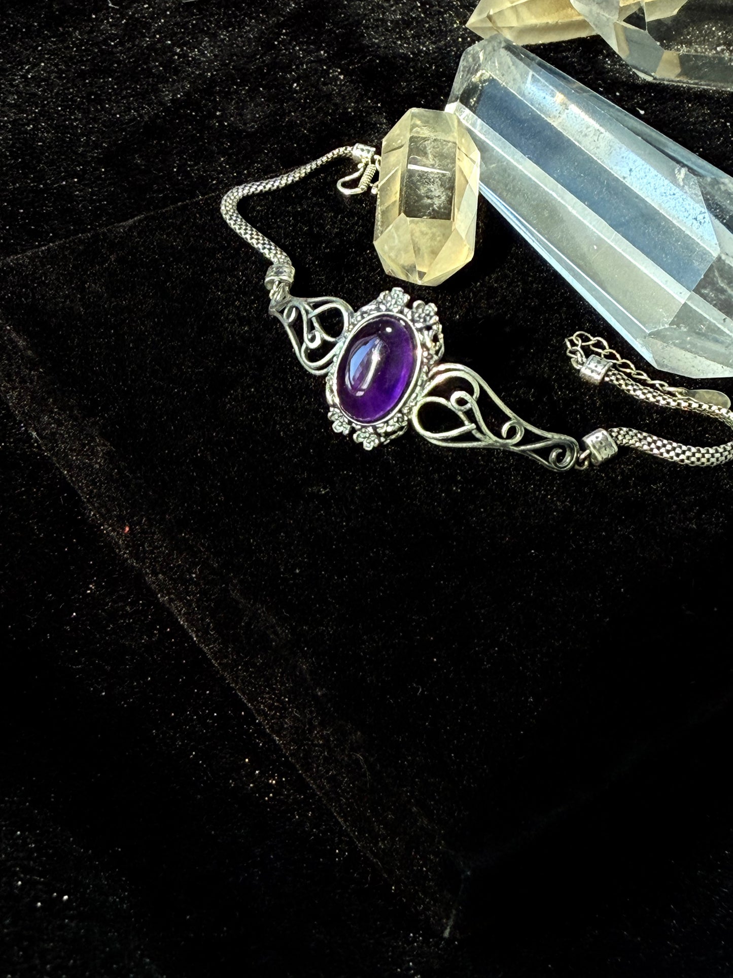 Adjustable Silver Inlaid Amethyst Bracelet