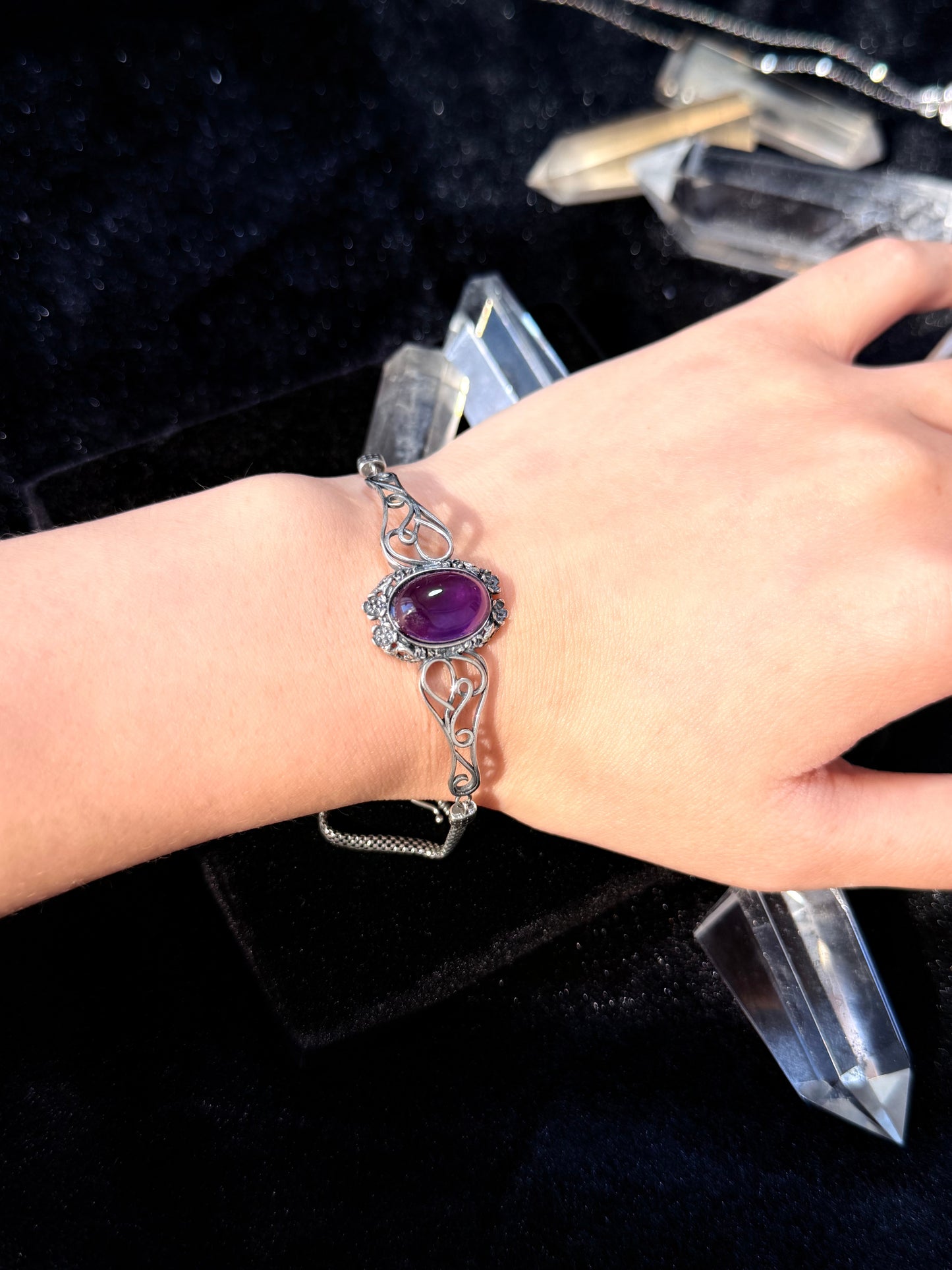 Adjustable Silver Inlaid Amethyst Bracelet