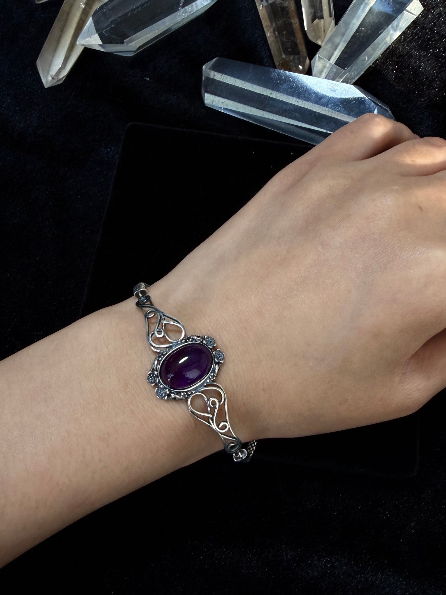 Adjustable Silver Inlaid Amethyst Bracelet