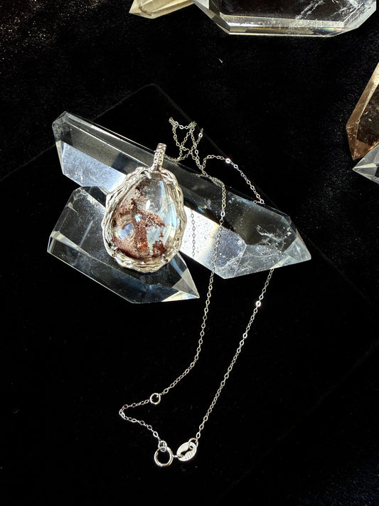 Silver Inlaid Phantom Quartz Pendant