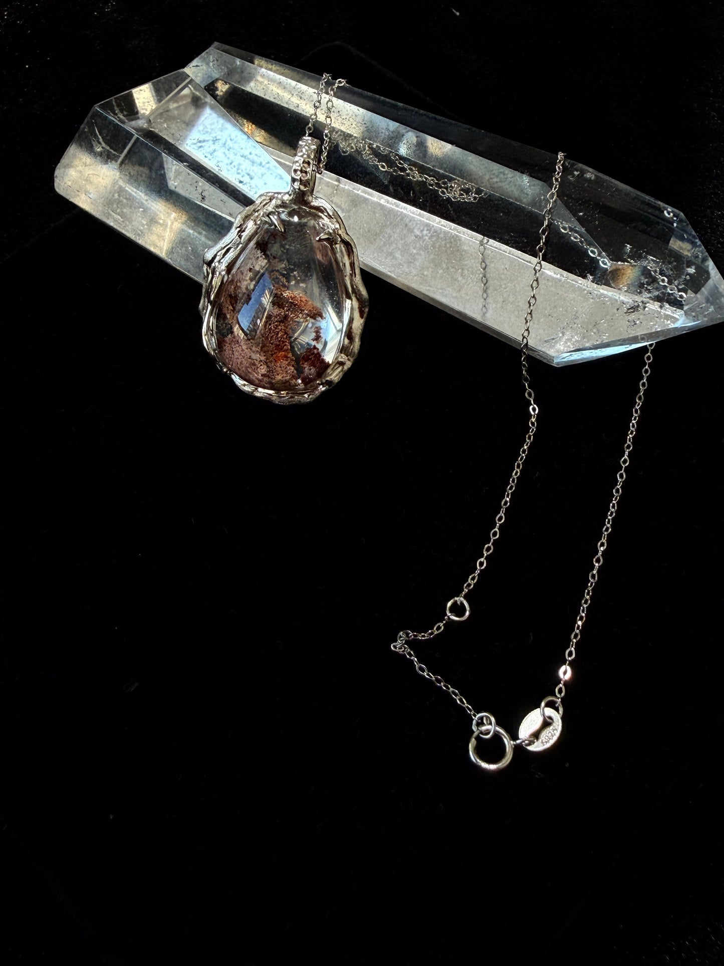 Silver Inlaid Phantom Quartz Pendant