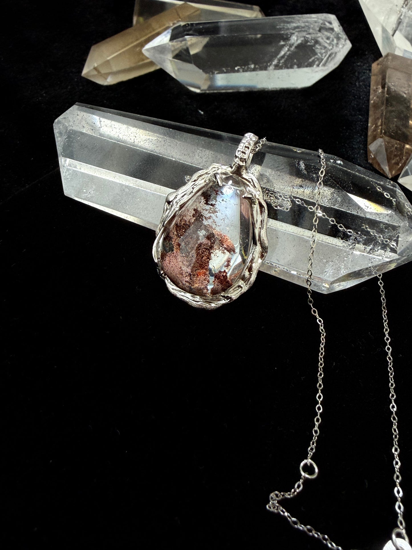 Silver Inlaid Phantom Quartz Pendant