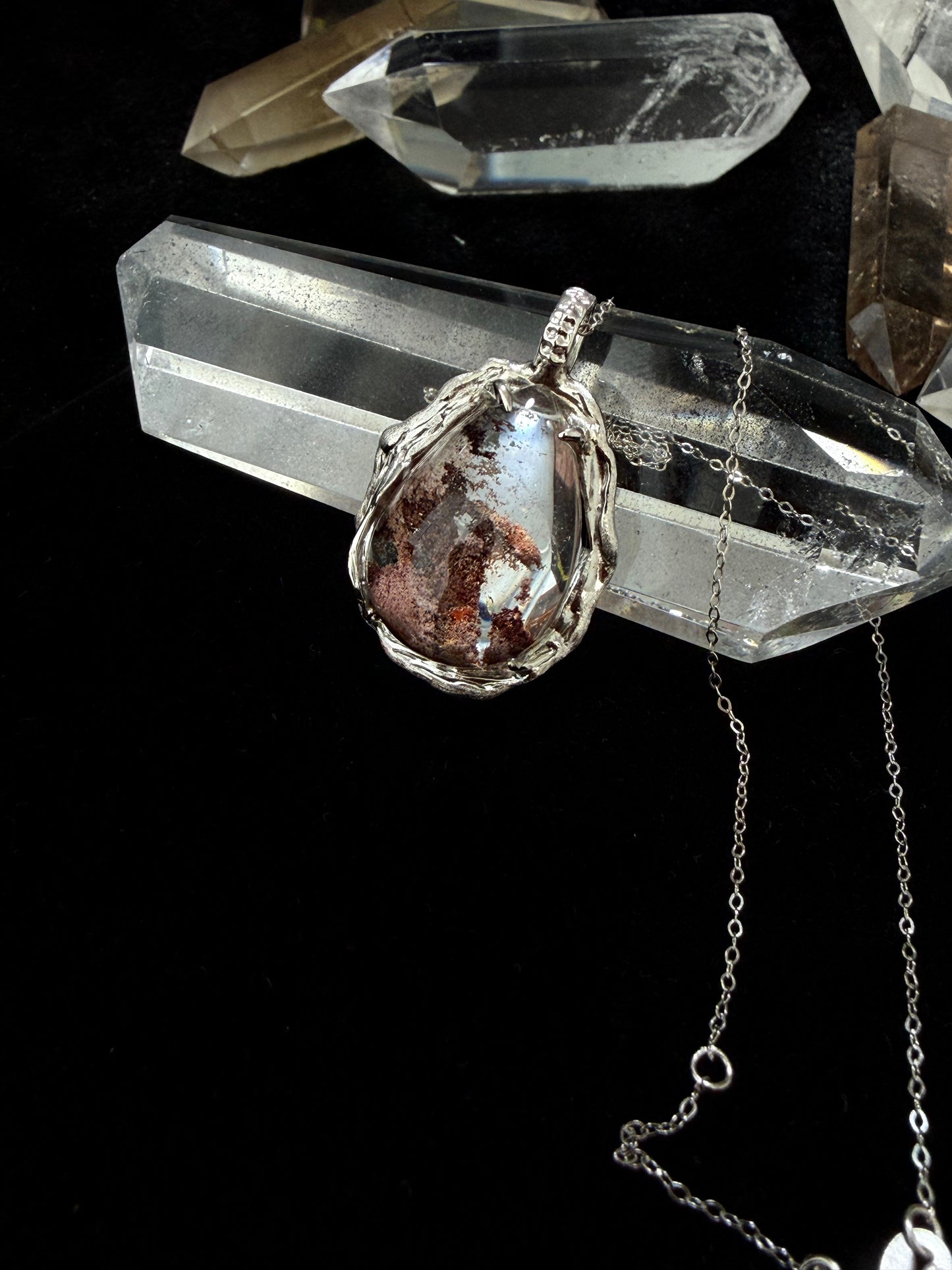 Silver Inlaid Phantom Quartz Pendant
