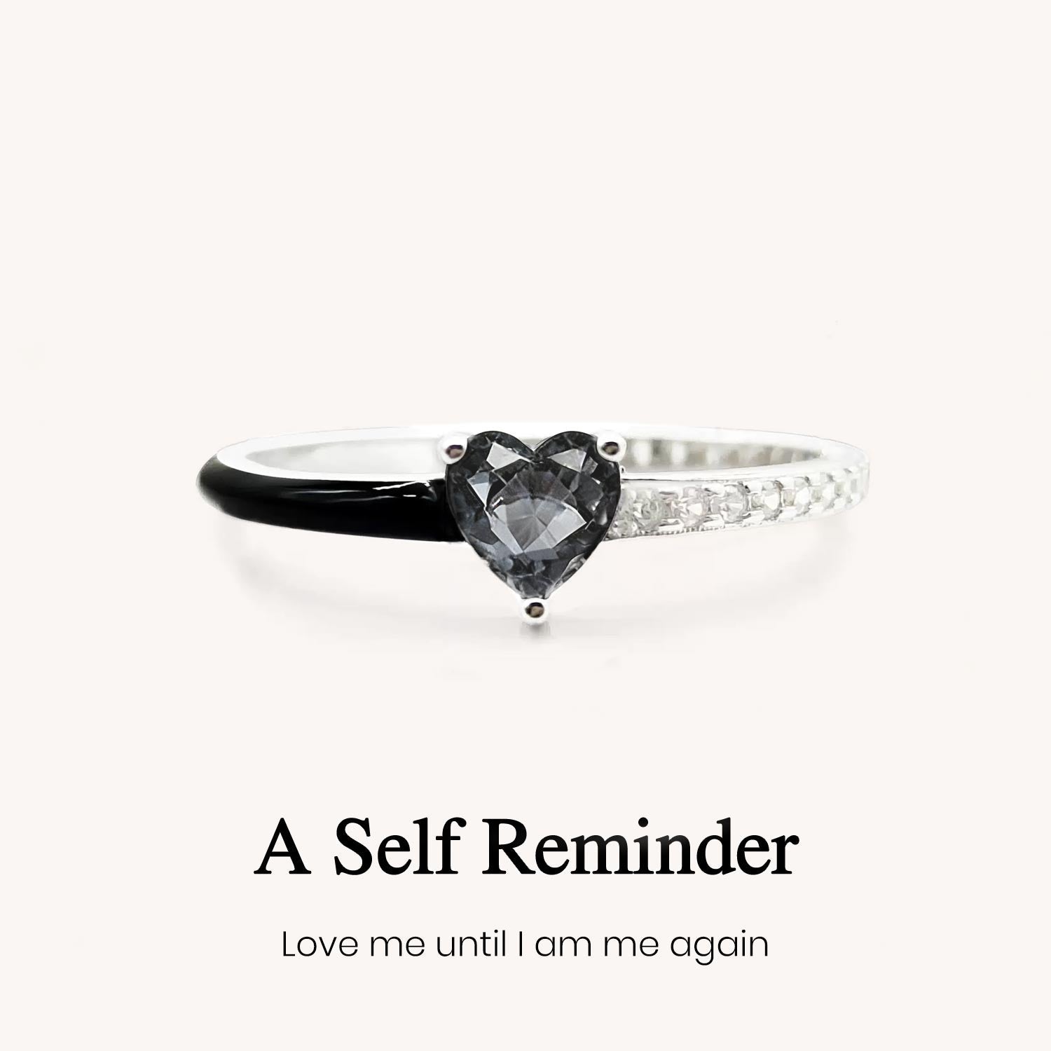 Love Me Until I'm Me Again Black Heart-Cut Half Enamel Ring