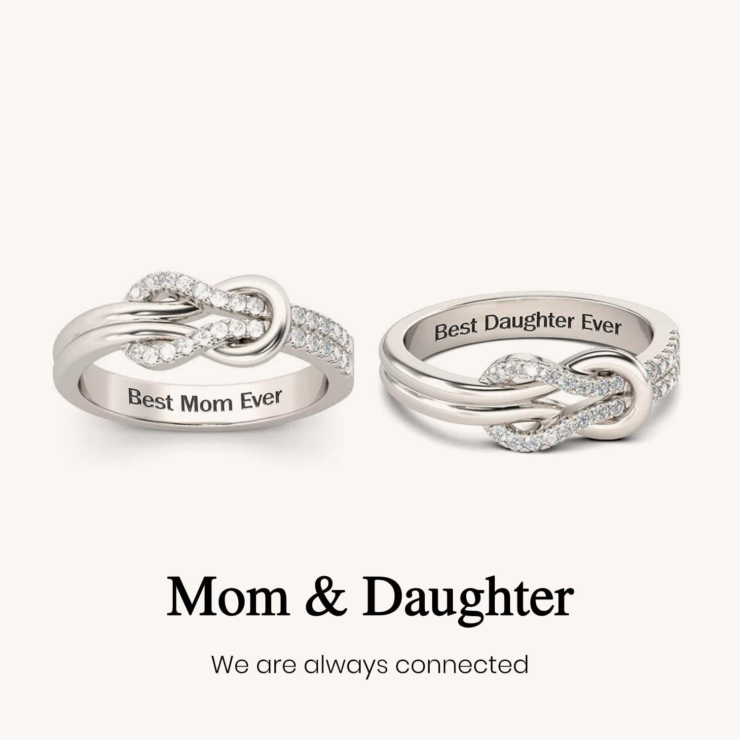 Mother & Daughter Square Knot Engraved Ring