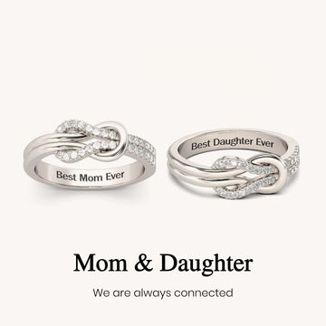 Mother & Daughter Square Knot Engraved Ring