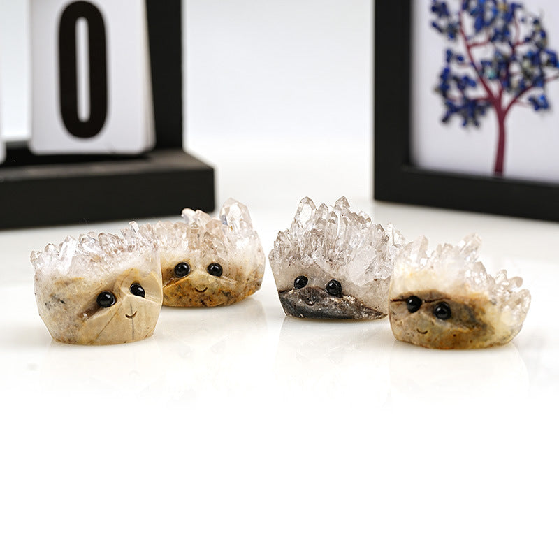 Natural White Crystal Cluster Crystal Cluster Ornaments White Crystal Raw Stone Hedgehog Small Animal Desktop Decoration Ornaments in stock Wholesale