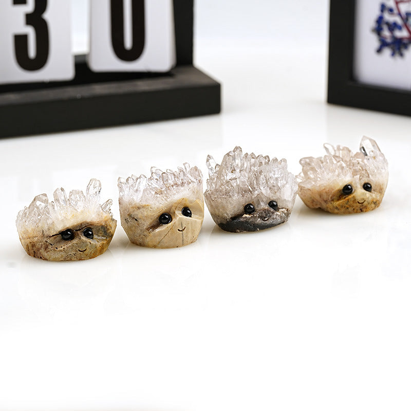 Natural White Crystal Cluster Crystal Cluster Ornaments White Crystal Raw Stone Hedgehog Small Animal Desktop Decoration Ornaments in stock Wholesale
