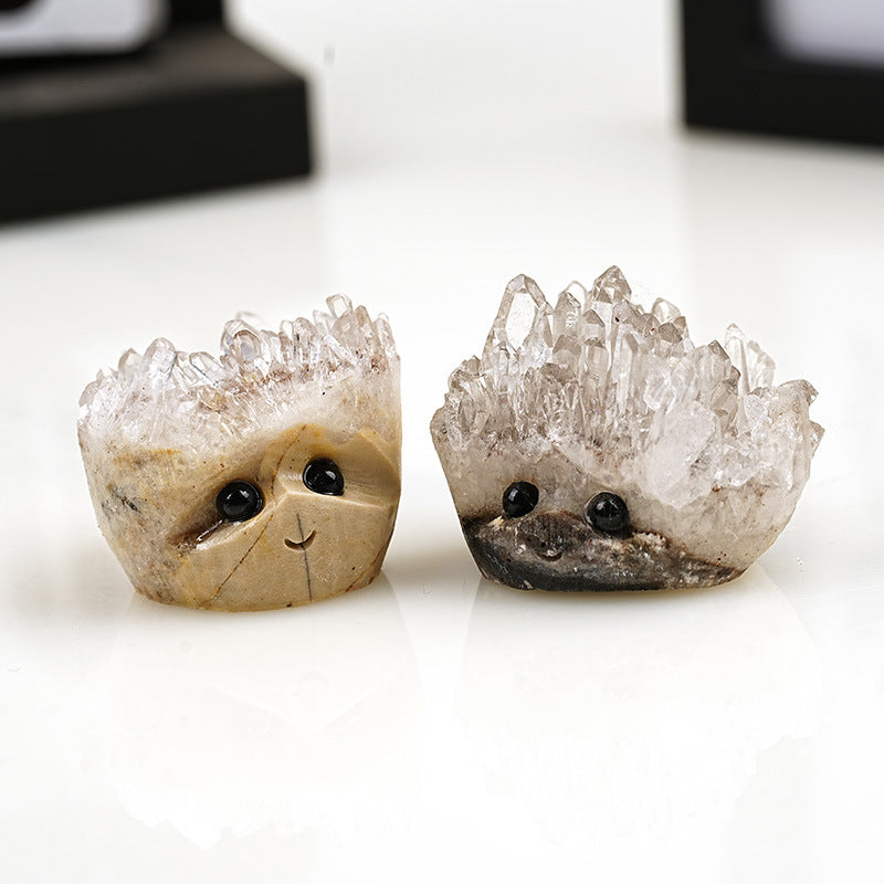 Natural White Crystal Cluster Crystal Cluster Ornaments White Crystal Raw Stone Hedgehog Small Animal Desktop Decoration Ornaments in stock Wholesale