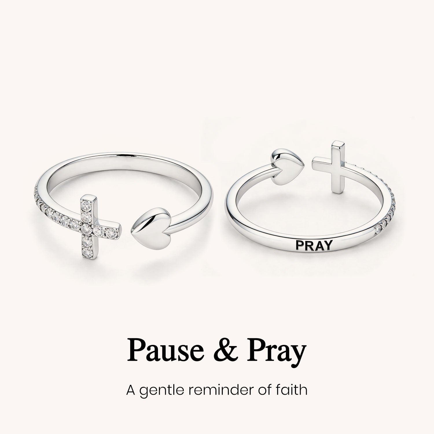 Pray on It Cross & Heart Adjustable Ring