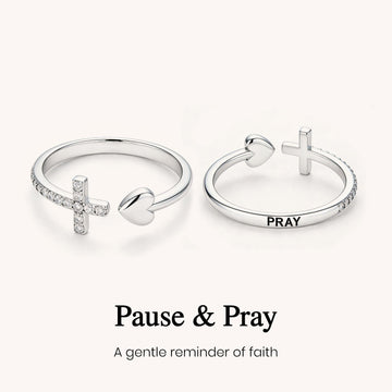 Pray on It Cross & Heart Adjustable Ring