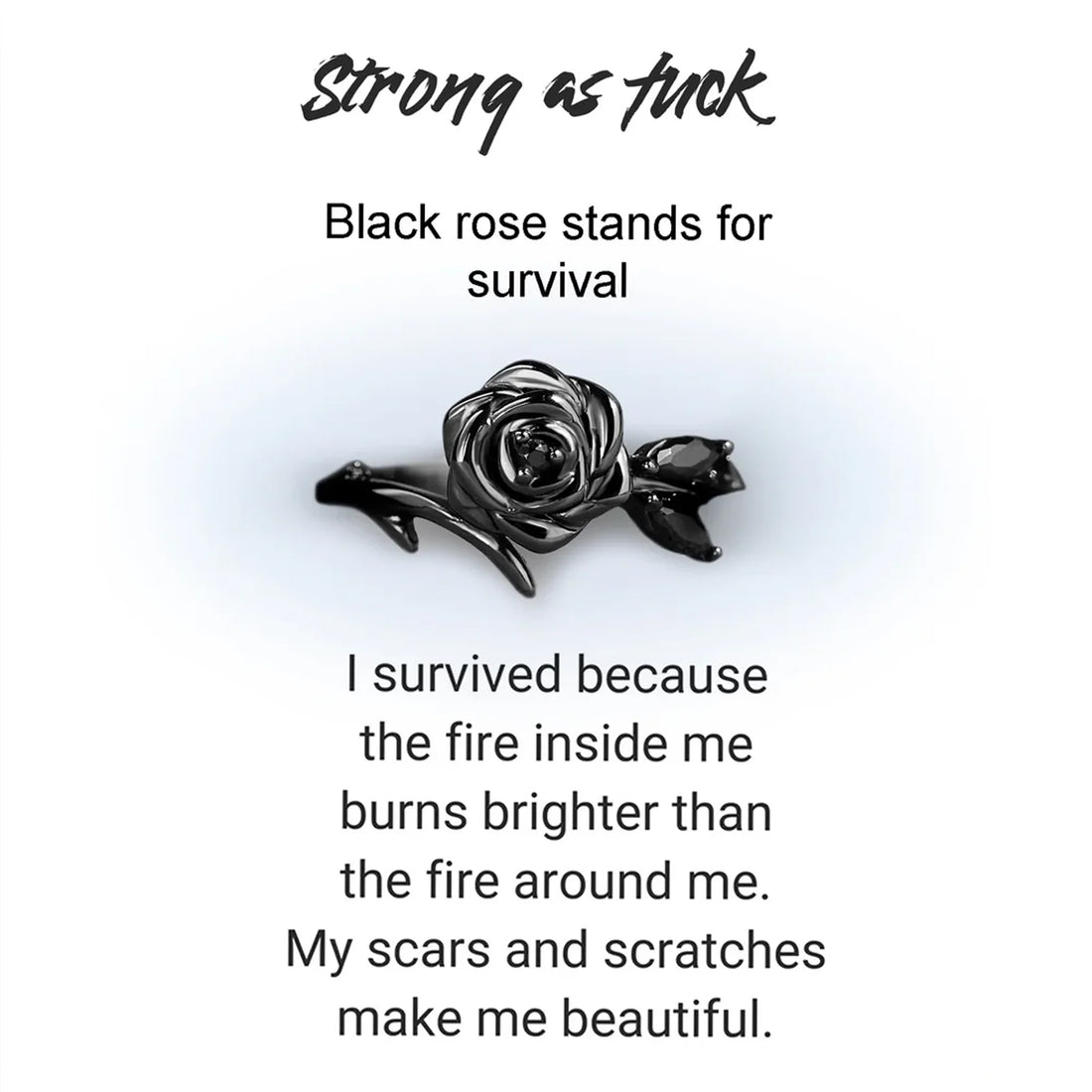 Strong As Fuck Adjustable Black Rose Ring