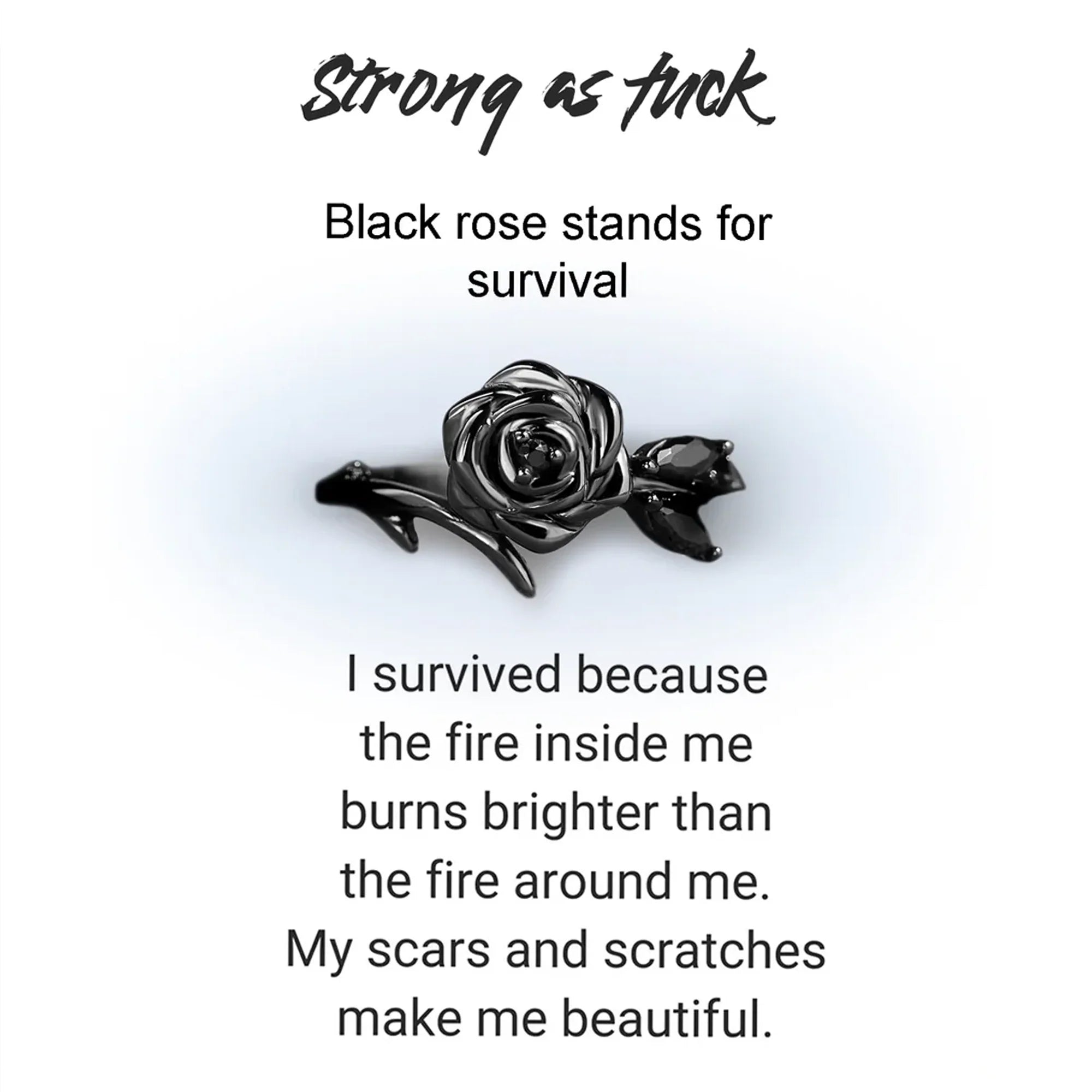 Strong As Fuck Adjustable Black Rose Ring