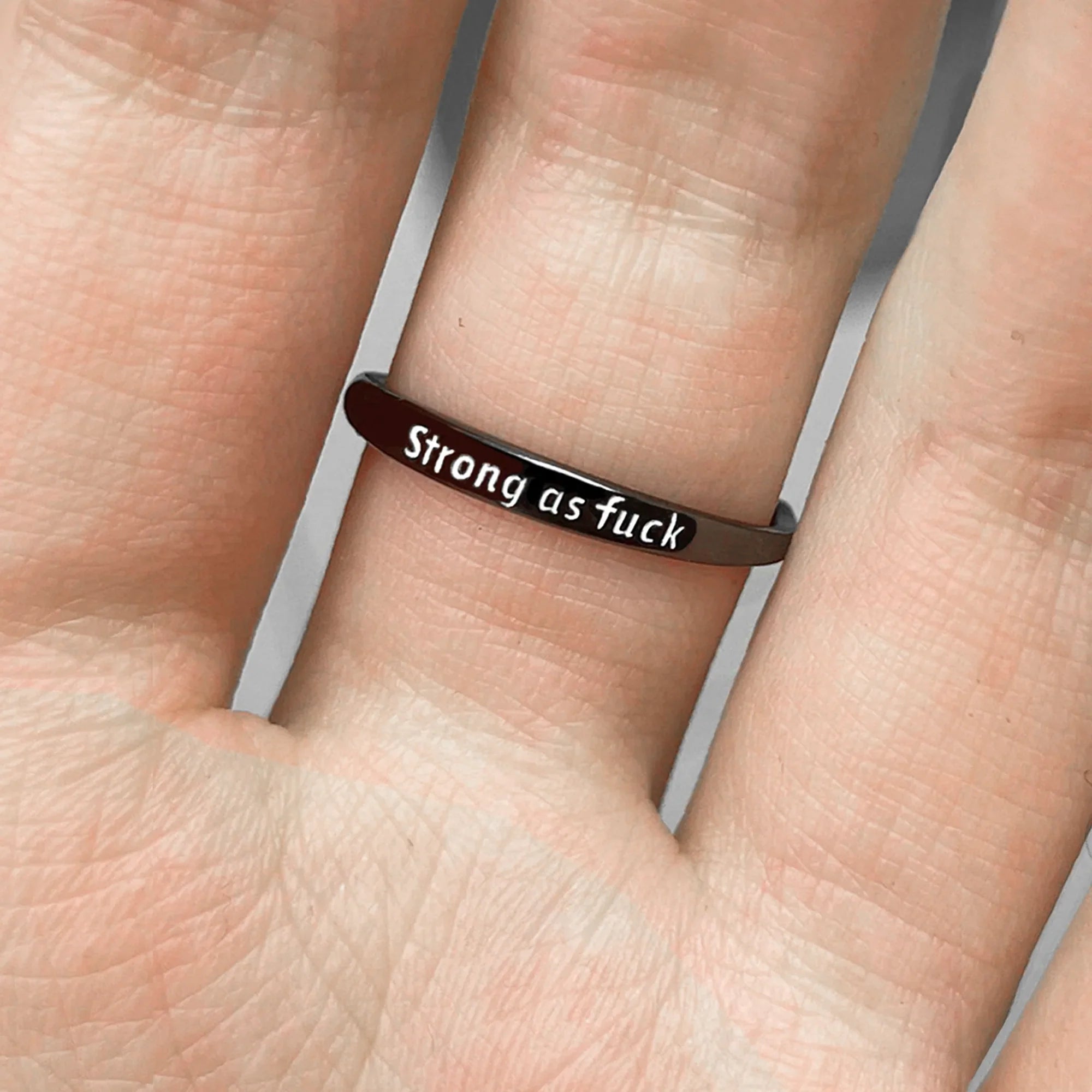 Strong As Fuck Adjustable Black Rose Ring