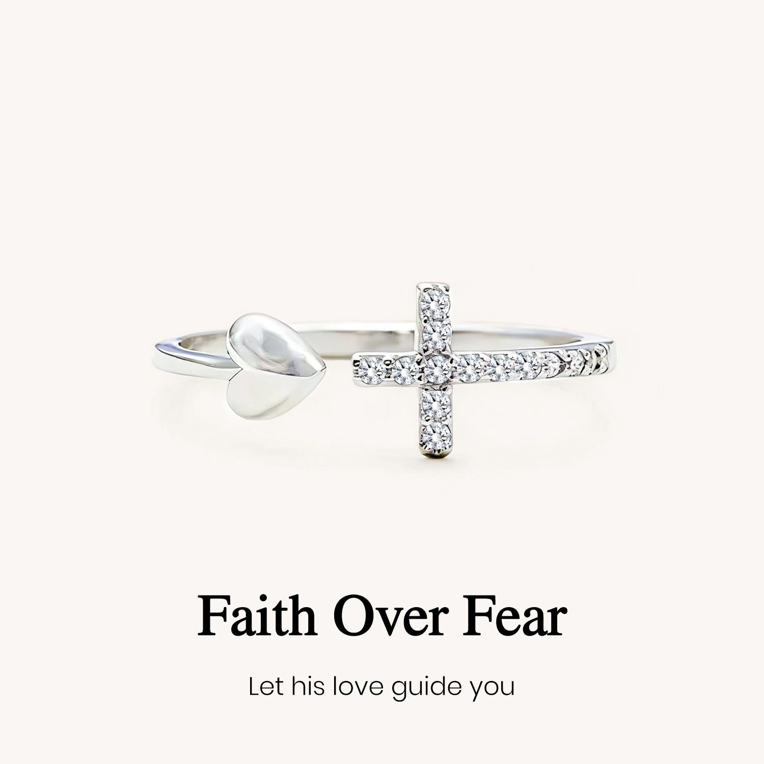 Trust in God Cross & Heart Adjustable Ring