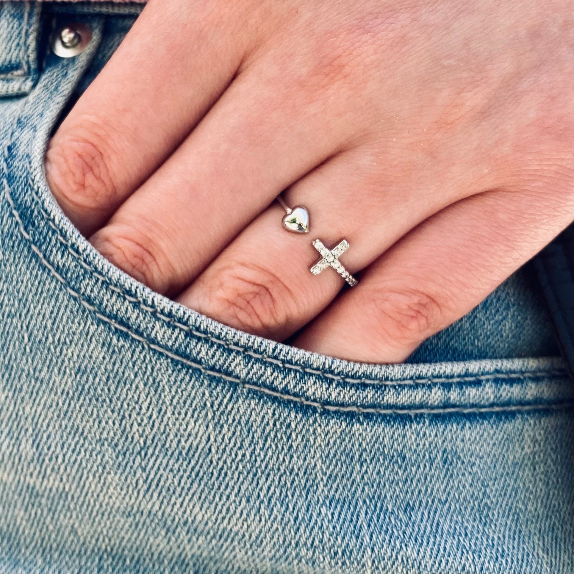 Pray on It Cross & Heart Adjustable Ring
