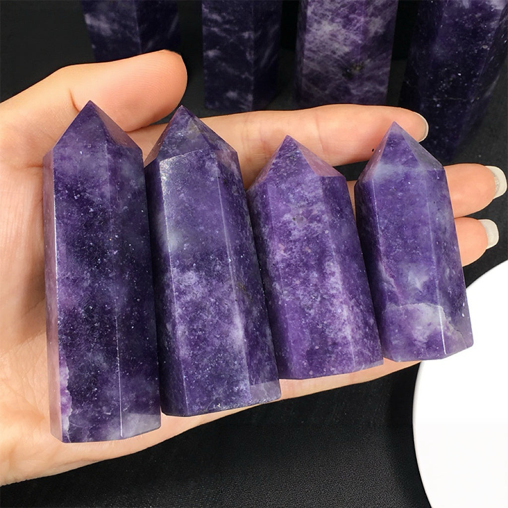 Natural Lilac Hexagonal Prism Energy Stone Ornament, Purple Column Crystal Energy Pillar, Energy Crystal Column