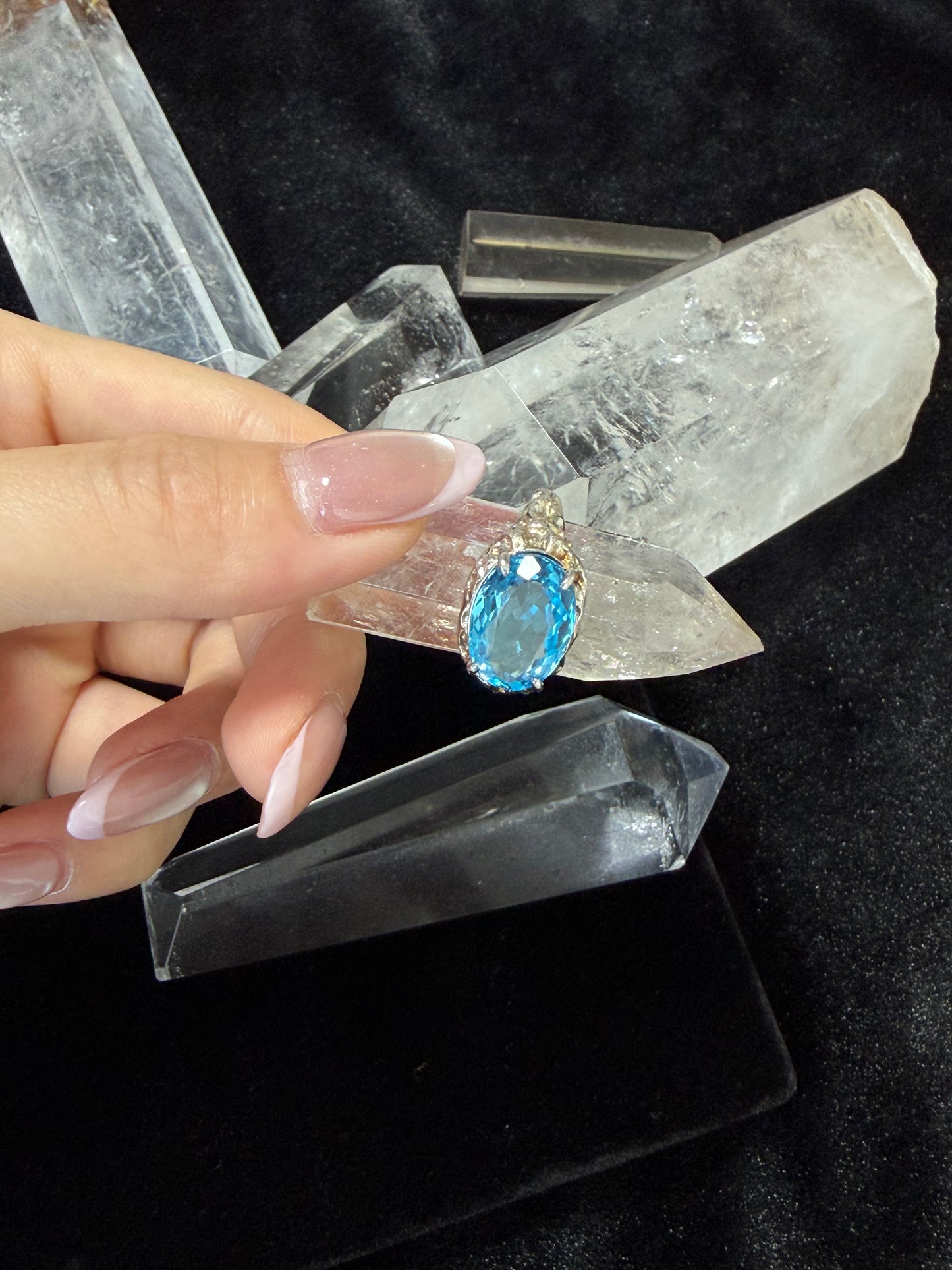Aquamarine Topa Blue Crystal Silver Ring