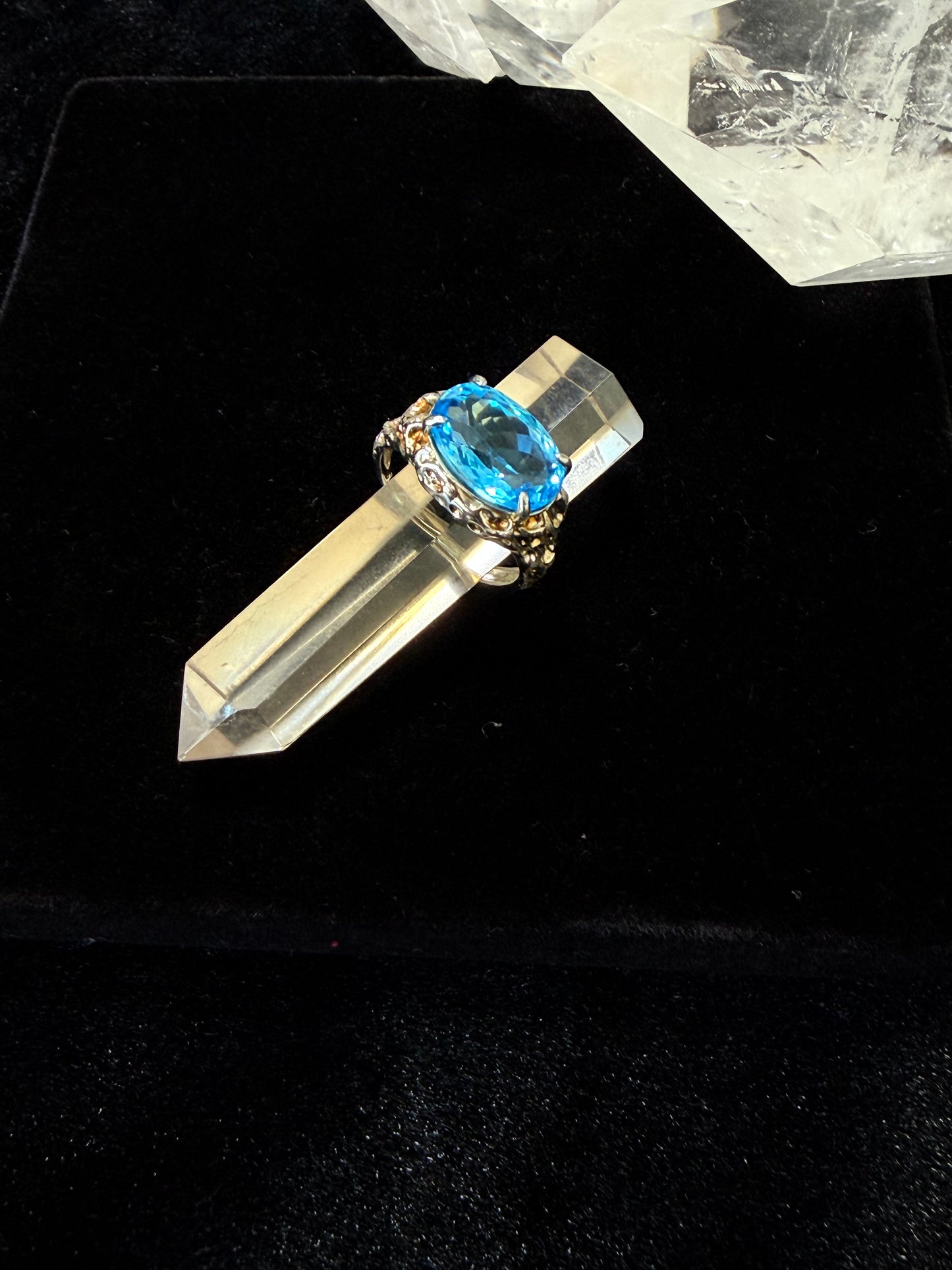 Aquamarine Topa Blue Crystal Silver Ring